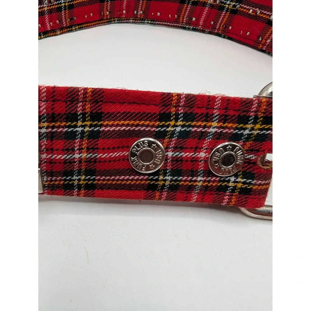 Funk Plus Red Plaid Tartan Triple Row Pyramid Stud Belt Made in USA Punk Small